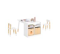 SoBuy Ensemble Table Enfant avec 2 Chaises, Table de Dessin, Bureau Enfant avec 1 Compartiment et 2 Boîtes de Rangement, Étudier et Jouer, Blanc, KMB113-W