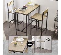 SoBuy Ensemble Table Haute 87 cm avec 2 Tabourets de Bar, Mange-Debout Compact Style Industriel Bois et Métal pour Cuisine Salon