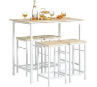SoBuy Ensemble Table Haute avec 4 Tabourets Mange Debout Compact Style Industriel Cuisine Salon Balcon Blanc Naturel Table Cuisine