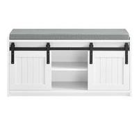 SoBuy Étagère à Chaussures, Meuble à Chaussures, Porte-Chaussures avec 2 Portes, Meuble d'entrée, Coffre Rangement pour Chaussures avec Porte de Grange Coulissante, L90xP35xH46 cm, FSR133-K-W