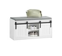 SoBuy Étagère à Chaussures, Meuble à Chaussures, Porte-Chaussures avec 2 Portes, Meuble d'entrée, Coffre Rangement pour Chaussures avec Porte de Grange Coulissante, L90xP35xH46 cm, FSR133-K-W