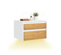 SoBuy Etagère Murale avec Lampe à détecteur de Mouvement amovible, Tablette Murale Flottante avec 2 tiroirs, étagère Suspendue pour Couloir, entrée ou Salon, 40x29.8x25.6cm, Blanc Naturel, FBT175-E-WN