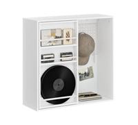 SoBuy Étagère Murale avec Rangement - Panneau Perforé 70x25x70cm | Bibliothèque Suspendue avec Tableau Magnétique Effaçable, 4 Étagères Réglables pour Bureau Maison, Coin Travail STR16-W