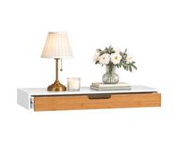 SoBuy Étagère murale avec tiroir caché, blanc et bambou, largeur 60 cm | Tablette flottante au design moderne, polyvalente pour la chambre, l’entrée et le salon FRG93-WN