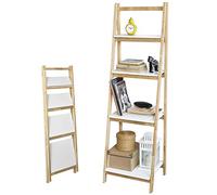 SoBuy Étagère Pliable, Étagère Échelle, Meuble de Rangement, Étagère à Livres, Bibliothèque à 4 Niveaux de Rangement pour Salon, Bureau, Chambre, Cuisine, L42xP34xH136cm, Blanc+Naturel, FRG162-N