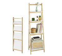 SoBuy Étagère Pliable Style Échelle 4 Niveaux 42x140x34cm Bureau | étagère rangement Charge max. 15kg/niveau, bois d'hévéa et MDF, pour salle de bain ou salon FRG162-N