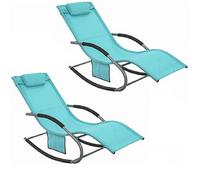 SoBuy OGS28-HBx2 Chaise longue 2 personnes Chaise longue de jardin résistante aux intempéries Chaise à bascule avec oreiller Chaise à bascule Chaise longue de plage jusqu'à 150 kg Turquoise