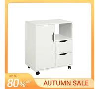SoBuy Meuble Imprimante sur Roulettes Caisson Bureau Mobile avec 2 Tiroirs Compartiment Ouvert Rangement Blanc 60x35x70 cm