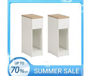 SoBuy FBT111x2 table de chevet, ensemble de 2 pièces avec tiroir pour lit à sommier, table de canapé, 2 tables d'appoint étroites, table de chevet GRIS FONCÉ