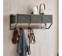 SoBuy Portemanteau Mural Meuble d’Entrée Vestiaire Portant à Vêtements Étagère Murale avec 3 Paniers et 7 Crochets Doubles, Style Industriel 100x20x30 cm, FHK26-N