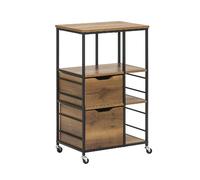 SoBuy Desserte de Cuisine à roulettes avec Tiroirs Chariot de Cuisine Style Industriel en Bois Vintage et Métal Noir Meuble Bas Cuisine avec Étagères de Rangement 89x53x37cm FKW111-PF