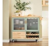 Desserte de Cuisine sur roulettes FKW114-GR SoBuy - avec Plateau en Bois d'Hévéa - Vert - 109x38x92cm