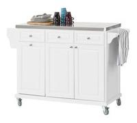 SoBuy FKW33-W XXL Plan de travail Desserte sur roulettes Meuble chariot de cuisine Blanc