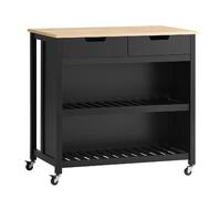 SoBuy - Îlot de cuisine FKW74-Sch - 2 tiroirs, 3 étagères, roulettes freinées, MDF, 98x94x58cm