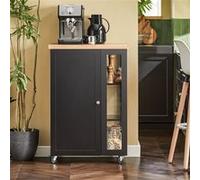 SoBuy Desserte de Cuisine à roulettes avec Placard et Étagère Latérale, Chariot de Service Rangement Compact Noir 60x40x90 cm