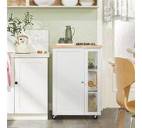 SoBuy desserte Cuisine avec roulettes et étagère latérale - Meuble de Cuisine Blanc avec Porte Unique - Chariot de Service pour Rangement Cuisine et Plan de Travail Compact, 60x92x45cm FKW75-WN
