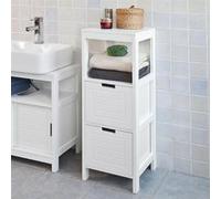 SoBuy FRG127-W Meuble Colonne Meuble Bas de Salle de Bain Armoire Toilette - 1 étage et 2 tiroirs Blanc
