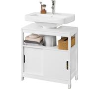 SoBuy FRG128-II-W Meuble sous lavabo Meuble de salle de bain avec coussin pour les pieds Meuble sous lavabo blanc