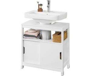 SoBuy FRG128-II-W Meuble sous lavabo Meuble de salle de bain avec coussin pour les pieds Meuble sous lavabo blanc