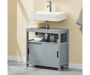 SoBuy FRG128-SG Meuble sous-lavabo Meuble de salle de bain avec coussin pour les pieds Meuble sous-lavabo gris acier LHT env. : 60x61x30cm