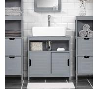 SoBuy Meuble sous-lavabo FRG128-SG – gris acier, coussin pour pieds, 60×61×30 cm