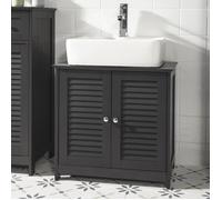 SoBuy Meuble sous lavabo Meuble de salle de bain avec étagères réglables Meuble de salle de bain en MDF Meuble bas pour salle de bain Porte à lamelles anti-moisissure FRG237-DG