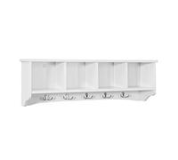 SoBuy® FRG48-L-W Portemanteau Étagère Murale Porte-manteau Salle de Bain Meuble d’Entrée avec 4 Compartiments de Rangement Et 5 Crochets - Blanc