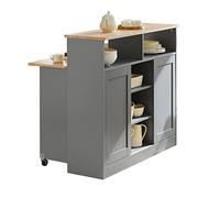 SoBuy FSB36-HG - Buffet avec Portes coulissantes - Meuble de Cuisine avec Plan de Travail Extensible - Armoire de Cuisine - Gris Clair - LG : env. 110 x 97 x 68 cm
