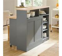 SoBuy Buffet de Cuisine avec Portes Coulissantes et Plateau Extensible, Armoire de Rangement avec Table Intégrée, Gris, 110x68x97