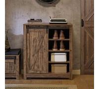 SoBuy Armoire à Chaussures Commode à Chaussures Meuble Colonne Meuble Bas Placard de Rangement Commode avec Porte de Grange Coulissante, 80x92x35 cm, FSB59-N