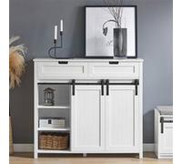 SoBuy FSB74-W Buffet Bahut, Commode Armoire de Rangement Meuble de Rangement avec 2 Portes de Grange Coulissantes et 2 Tiroirs