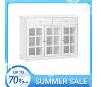 SoBuy FSB77-W Armoire de cuisine Îlot de cuisine avec porte en verre Buffet autoportant Highborad Table de bar table à manger Buffet Blanc 119x90x40 cm BLANC