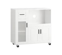 SoBuy FSB78-W Meuble Micro-Ondes Buffet Commode sur roulettes Armoire de Cuisine Multi-Rangement avec 3 Portes, 1 Tiroir, 1 Compartiment