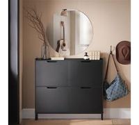 SoBuy Meuble Chaussures 4 Abattants - Meuble à Chaussures Étroit pour Petits Appartements, Entrées Étroites & Couloirs, Idéal pour Familles avec Enfants & Amateurs de Design, Noir FSR100-SCH