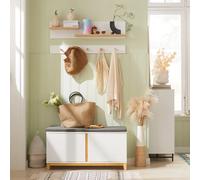 SoBuy FSR117 Banc à chaussures avec siège, banc de rangement, banc avec rangement, commode, étagère à chaussures avec banc Gris clair