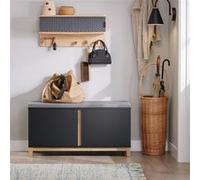 SoBuy FSR117-SCH Banc à Chaussures Banc de Rangement Meuble à Chaussures d'Entrée avec Siège Rembourré et 2 Portes Noir G