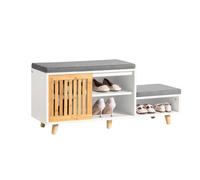 SoBuy FSR125-WN Meuble à Chaussures avec 1 Porte Coulissante et 3 Compartiments 101x35x46