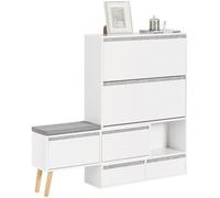 SoBuy FSR134-W Meuble à Chaussures avec 1 Banc de Rangement Amovible (124-92) x 24 x 115