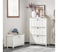 SoBuy FSR162-W Armoire à chaussures à 3 portes battantes, étagère à chaussures étroite, range-chaussures avec 6 surfaces de rangement, commode à chaussures BLANC