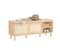 SoBuy Banc Chaussure Bambou avec Assise - 2 Portes Coulissantes, 230kg, Banc de Rangement en MDF, pour Amateurs de Style dans Entrée, Couloir ou Salon, 121x35x49cm, FSR163-N