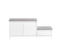 SoBuy Banc de rangement à chaussures FSR172-W pour enfants, 2 coussins 2 portes 1 tiroir, Blanc