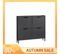 SoBuy FSR177-L armoire à chaussures à 4 rabats étagère à chaussures étroite 4 étagères surface commode à chaussures étagère à chaussures BLANC