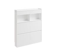 SoBuy FSR224-E-W Meuble à chaussures étroit et haut blanc avec 12 compartiments et 2 tiroirs, étagère à chaussures avec éclairage LED et crochet de rangement 98 × 19 × 120 cm, capacité de charge 52 kg