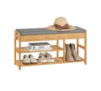 SoBuy - Banc à chaussures FSR47-N - Assise rembourrée, tiroirs latéraux, bambou L90xP30xH45cm