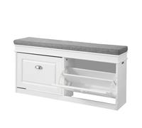 SoBuy FSR64-W Banc de Rangement à Chaussures Armoire à Chaussures 2 Abattants avec Coussin Confortable Meuble d'entrée Coffre Rangement pour Chaussures ¿ Blanc