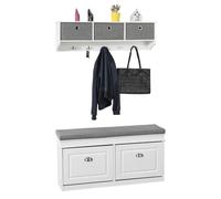 SoBuy Set de Banc de Rangement avec Coussin Rembourré, 2 abattants + Meuble d'Entrée Portemanteau Mural 3 Tiroirs, FSR64-W + FRG282-W