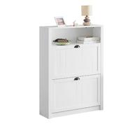 SoBuy Meuble de Rangement à Chaussures avec 2 Abattants et Compartiment Supplémentaire Meuble d'Entrée Commode Blanc 80x24x110 cm
