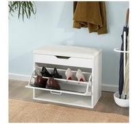 SoBuy Meuble Chaussures Banc à Chaussures Rembourré avec Abattant - Banc Rangement Chaussures Gain de Place Assise Rabattable Confortable - pour Entrée Salon Chambre - Blanc 60x30x50cm FSR95-W