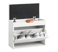 SoBuy Meuble Chaussures Banc à Chaussures Rembourré avec Abattant - Banc Rangement Chaussures Gain de Place Assise Rabattable Confortable - pour Entrée Salon Chambre - Blanc 60x30x50cm FSR95-W