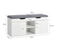 SoBuy Banc à chaussures FSR96-W – Coussin rembourré, 2 portes, 3 étagères réglables – Blanc